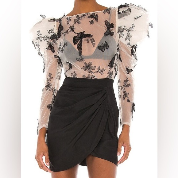 La’Ros Appliqué Butterfly Puff Sleeve Crop Small - Picture 1 of 5